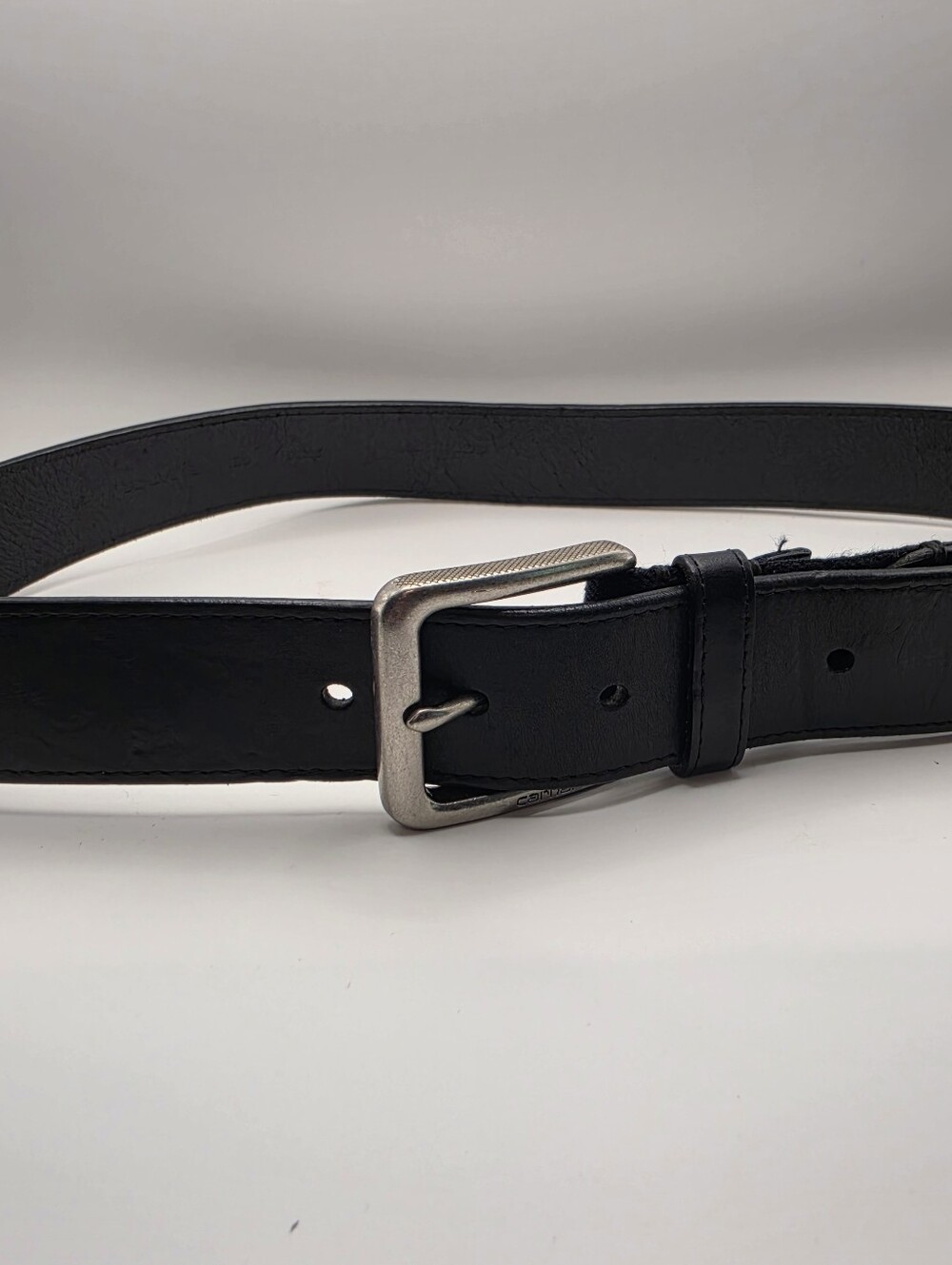Carhartt Black Canvas Leather Trim Belt Size 36 Logo Buckle Workwear Great Cond - Picture 9 of 10